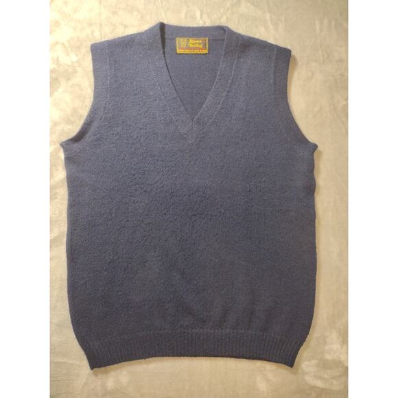 Navy Blue Alpaca Wool V-Neck Tight Knit Sweater Vest Mens XL by Alpaca Quitex - Picture 1 of 6
